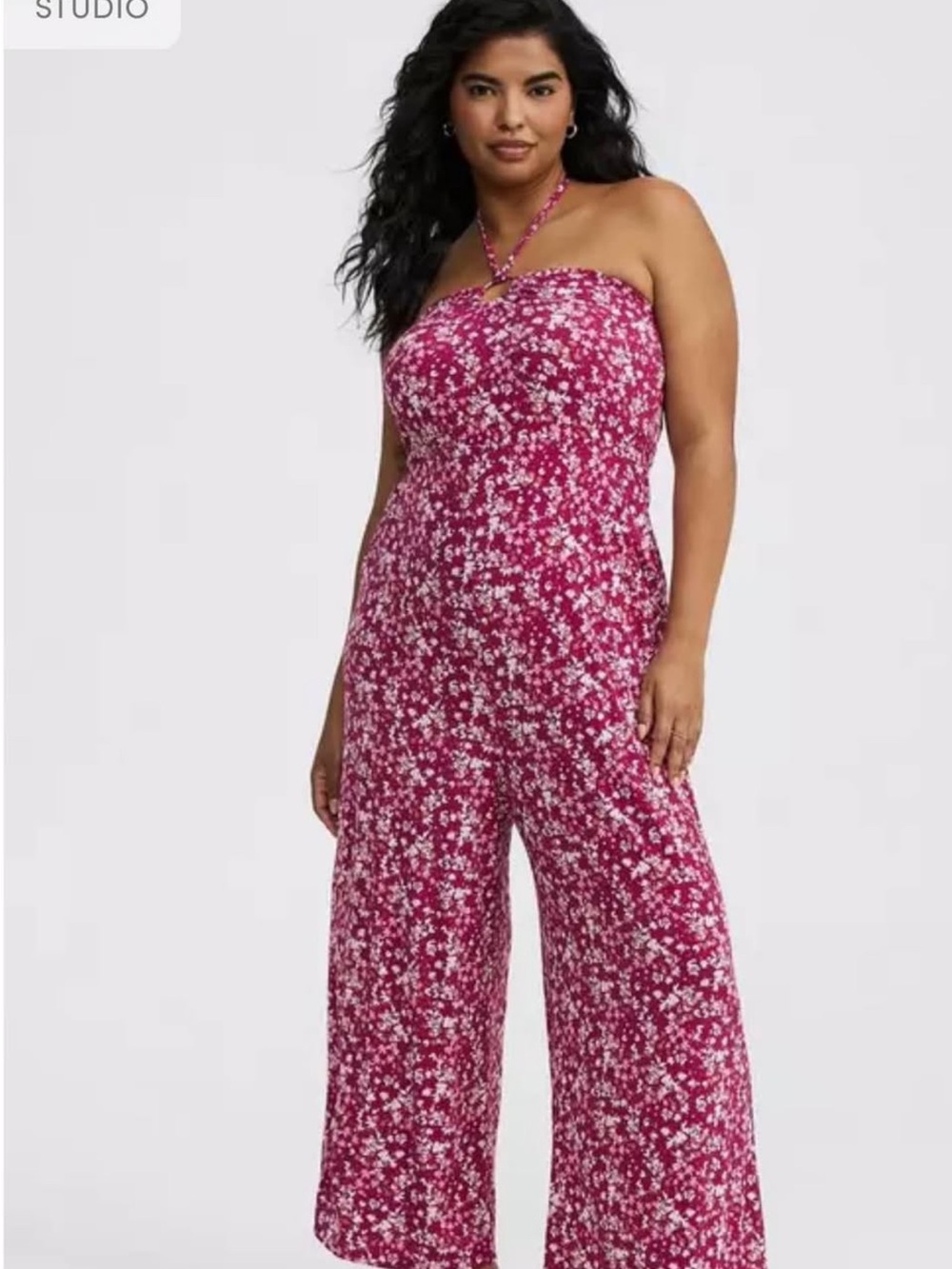 torrid NWT O-ring Fuchsia Floral Strapless Wide-Leg Jumpsuit - Picture 1 of 9